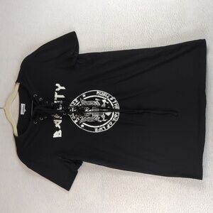 Noisy May‎ Asos Women's Black Lace Up Music is the Soul of Life Shirt Size XS